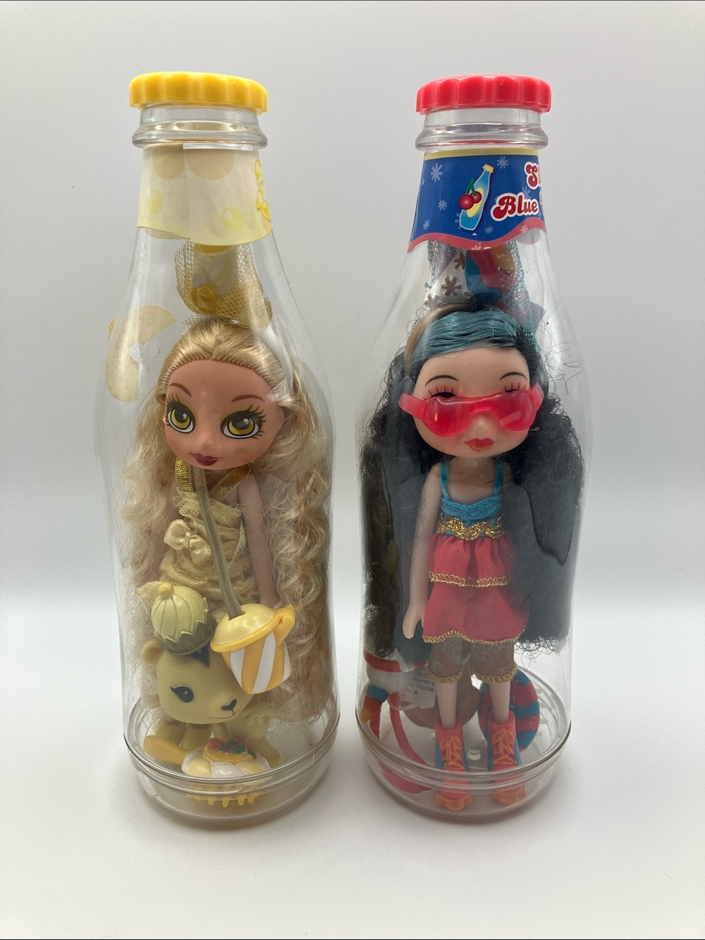 MGA Yummi Land Dolls Lot Sherry Blue Cherry Baily Banana Bliss Soda Bottles 2007